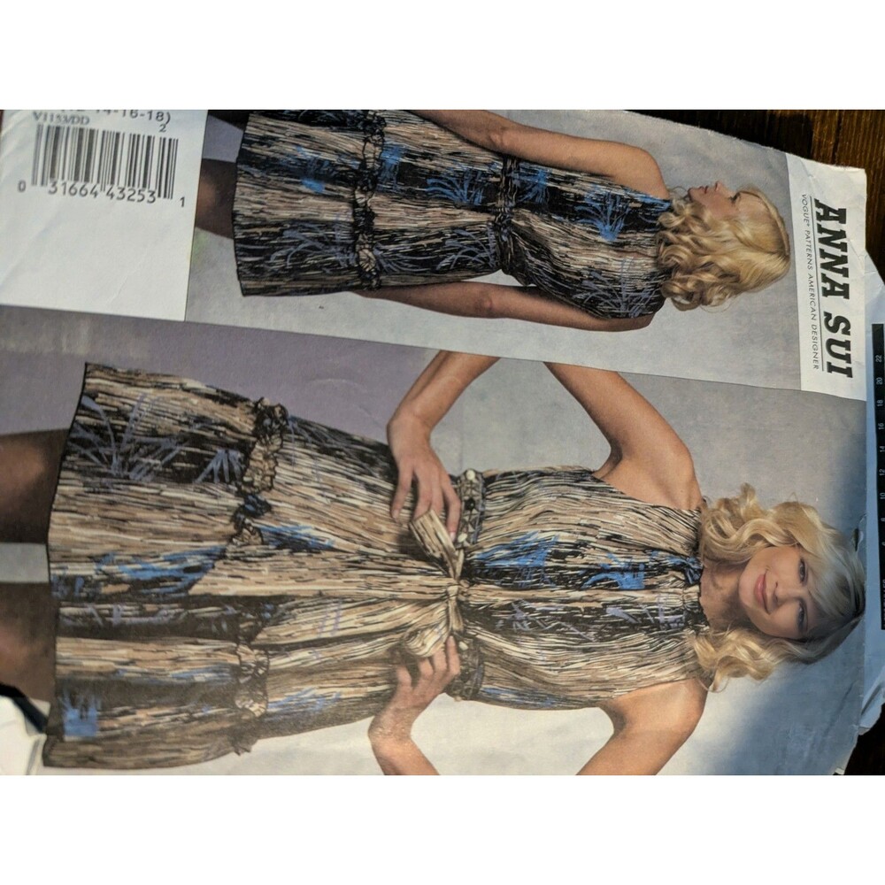 Vogue American Designerd Anna Sui Uncut Slvless Ruffled Hem Dress Sz 12-18